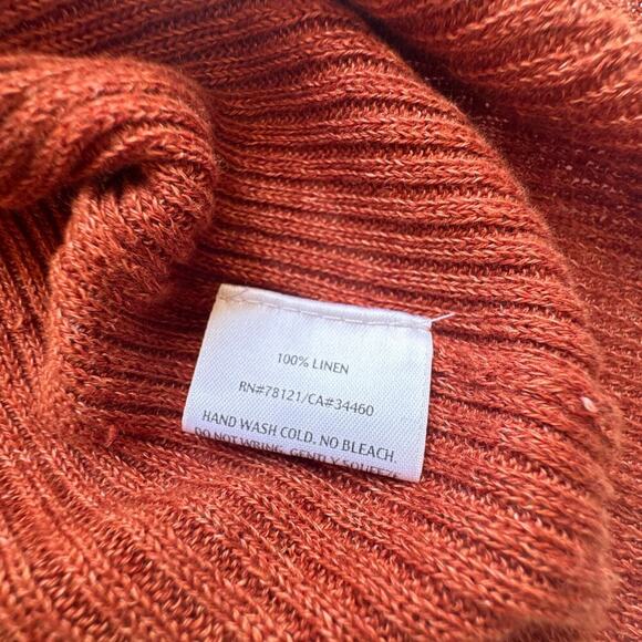 Eileen Fisher Petite Large Linen Henley Tank Rust Orange Sleeveless Ribbed Knit - Picture 6 of 11